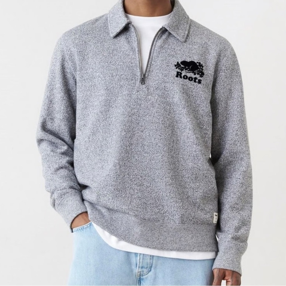 ROOTS Men’s Heather Gray 1/4 Zip Sweater Size Small